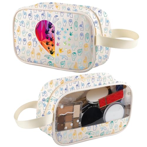 XYANFA Klare Make-up-Tasche in Zeichensprache, ideales Geschenk für Lehrer, Studenten, Reise-Kulturbeutel, Organizer, Kosmetiktasche (Zeichensprache) von XYANFA