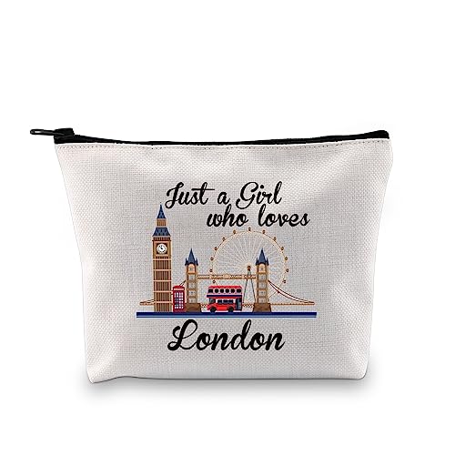 XYANFA Kosmetiktasche mit Aufschrift "Just a Girl Who Loves London", London, Reisetasche, Urlaubsgeschenk, London, England, Souvenirs, Geschenke, London, England, Thema, Reißverschlusstasche, Mädchen, von XYANFA