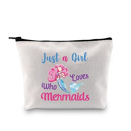 XYANFA Kosmetiktasche mit Meerjungfrauen-Motiv, Motiv: "Just a Girl Who Loves Mermaids", Mädchen, das Meerjungfrau liebt, modisch von XYANFA