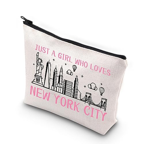 XYANFA New York City Make-up-Tasche New York Girls Trip Gifts NYC Souvenir Geschenke NYC Geschenk Reisetasche Just A Girl Who Loves New York City Kosmetiktasche, Wer New York City liebt, modisch von XYANFA