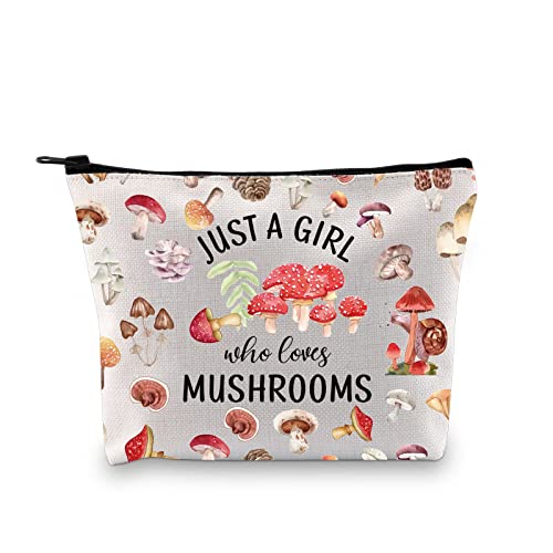 XYANFA Pilz-Make-up-Tasche, Pilzliebhaber, Geschenk, Just a Girl Who Loves Mushrooms, Reißverschlussbeutel, Pilz-Make-up-Tasche, modisch von XYANFA