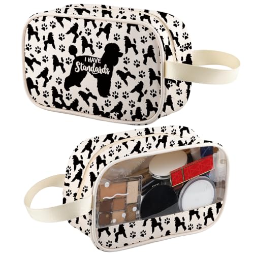XYANFA Pudel-Make-up-Tasche – Standard-Pudel-Mama-Geschenk – Reißverschlusstasche – Reisen, Make-up, Toilettenartikel – Unisex-Erwachsene – Baumwolle und Leinen, I Have Standards t-m, Large, modisch von XYANFA