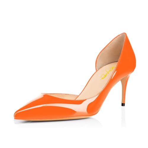 XYD D'Orsay Low & High Heels Bequemer Slip-on Wildleder Patent Druck Spitze Zehen Sexy Pumps Casual Büro Damen Schuhe, Orange-Patent, 6,3 cm, 42 EU von XYD