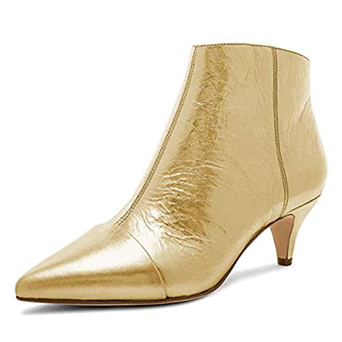 XYD Damen-Stiefeletten mit mittlerem niedrigem Kätzchen-Absatz, spitze Zehenpartie, seitliche Reißverschlüsse, Abschlussball, Glitzer, Partykleid, Mode, kurze Stiefel, Gold, 43 EU von XYD