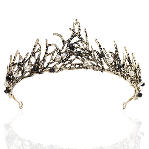 XYDZ Vintage Prinzessin Haar Krone, Tiara Schwarz Gold Blatt Tiara Perle Braut Krone Hochzeit Tiaras Haar-Accessoire für Hochzeit Ball Braut-Haarschmuck Partydekoration Party Halloween Cosplay XYDZ Vintage Prinzessin Haar Krone, Tiara Schwarz Gold Blatt Tiara Perle Braut Krone Hochzeit Tiaras Haar-Accessoire für Hochzeit Ball Braut-Haarschmuck Partydekoration Party Halloween Cosplay von XYDZ