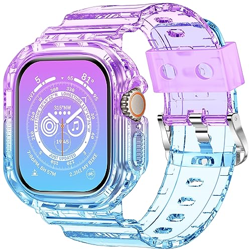 XYF Kompatibel mit kristallklaren Apple Watch-Armbändern, 45 mm, 44 mm, 42 mm, 41 mm, 40 mm, 38 mm, 49 mm, Stoßfängerhülle, für Herren und Damen, Jelly Sportband für iWatch Ultra Series 8 7 SE/6 5 4 3 von XYF