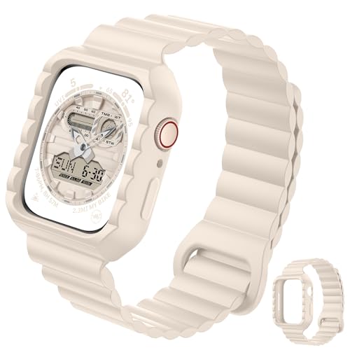 XYF Kompatibel mit magnetischem Apple-Watch-Armband 41/40/38 mm mit Stoßfänger, Silikon, wasserdicht, Sportschlaufenarmband, für Damen und Herren für iWatch Serie 9, 8, 7, 6, SE 5, 4, 3, 2, 1 von XYF