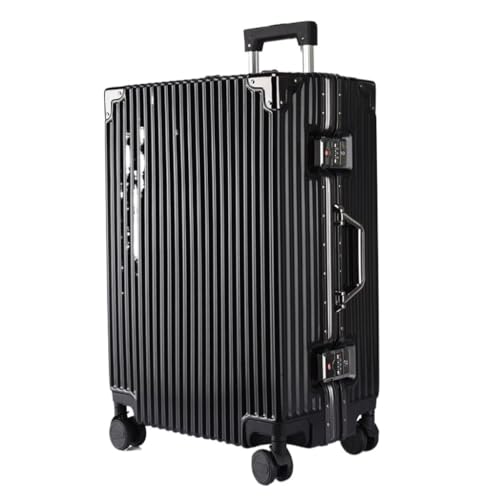 XYGQYJ Koffer Herren- Und Damen-Aluminiumrahmen-Koffer, Trolley-Koffer, Boarding-Koffer, Geräuschlos, Universal-Rad, Passwort-Box Koffer Hartschale(Black) von XYGQYJ
