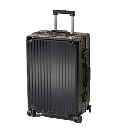 XYGQYJ Koffer Herren- und Damen-Aluminiumrahmen-Universal-Radkoffer, PVC-Trolley, 20-Zoll-Boarding-Koffer Koffer Hartschale(Black) von XYGQYJ
