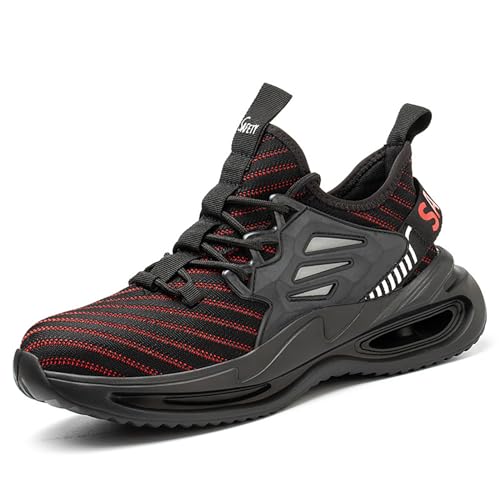 XYHAOAI Arbeitsschuhe Herren Leicht Sicherheitsschuhe rutschfest Sportlich Stahlkappenschuhe Atmungsaktiv Schutzschuhe Turnschuhe arbeits Berufsschuhe,Rot,49 EU von XYHAOAI
