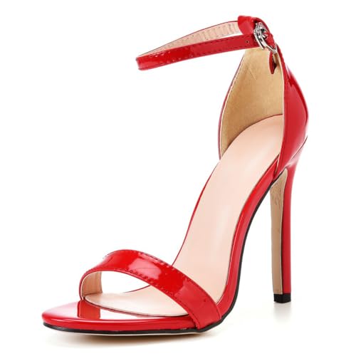 XYHAOAI Damen High Heels Offener Stiletto Plateau Pump Elegante Runde Zehen Slip-In Pumps Kleid Damenschuhe Knöchelriemen Partei Abend Pumps,Rot,41 EU von XYHAOAI