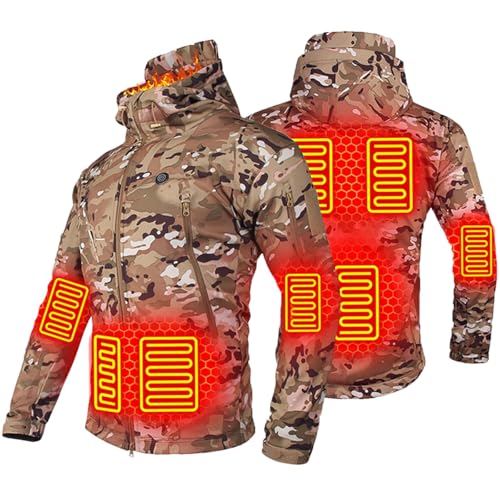 XYHAOAI Elektrisch Beheizter Jacke USB Beheizter Hoodie 7 Heizzonen Temp Verstellbare Beheizte Maschinenwaschbar Handwaschbar Winter Jacke für Ski, Angeln, Camping (keine Powerbank),Tarnen,XXL von XYHAOAI