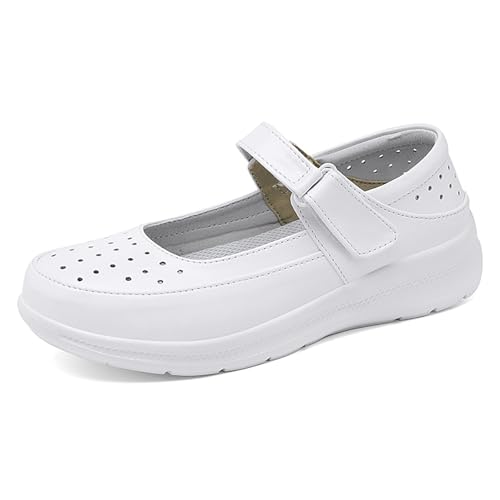 XYHAOAI Pflegeschuhe Krankenschwester-Schuhe Damen Leicht Atmungsaktiv stoßdämpfend Weiß Professionelle Arbeitsschuhe für Medizin/Pflege/Gastro,White 2,35 EU von XYHAOAI