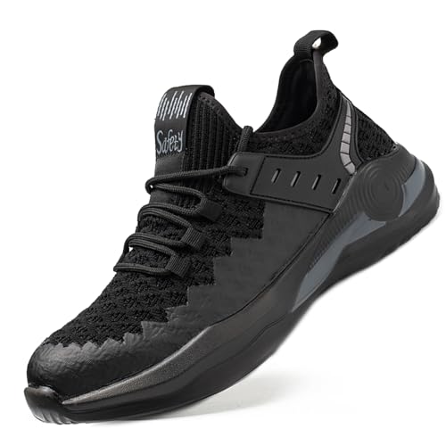 XYHAOAI Sicherheitsschuhe Herren Damen Leicht Arbeitsschuhe Bequeme Turnschuhe Atmungsaktiv Schutzschuhe Stahlkappenschuhe,Schwarz,50 EU von XYHAOAI