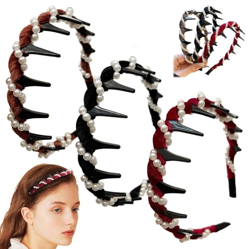 3 x Vintage-Haarbänder mit Kunstperlen, Stirnband mit Zähnen, rutschfest, dekorative Haarbänder, modisches Haarzubehör für Damen 3 x Vintage-Haarbänder mit Kunstperlen, Stirnband mit Zähnen, rutschfest, dekorative Haarbänder, modisches Haarzubehör für Damen von XYHX
