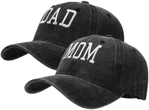XYIYI 2 Pack Papa Schwarz Mama Schwarz Unisex Washed Vintage Baseballkappe Golf Dad Hat Einstellbare Klassische Low Profile Plain Cap für Herren Damen von XYIYI