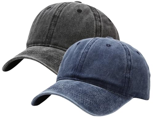 XYIYI 2 Pack Schwarz Marine Unisex Washed Vintage Baseballkappe Golf Dad Hat Einstellbare Klassische Low Profile Plain Cap für Herren Damen von XYIYI
