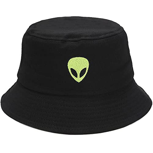 XYIYI Außerirdisches Schwarz Mode Embroidered Fischerhüte Baumwolle Strand Sonnenhut Fischerkappe für Damen Jugendliche von XYIYI