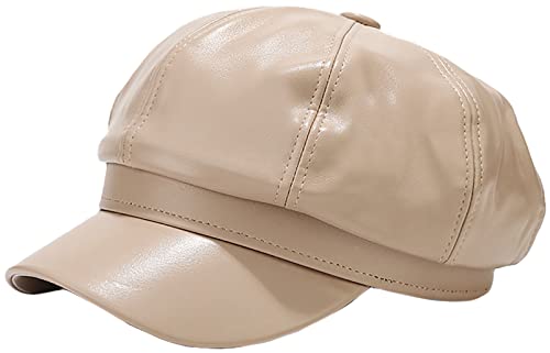 XYIYI Beige Damen Fiddler Cap Newsboy Hut PU Leder Visor Baskenmütze Cap Paperboy Gatsby Hut von XYIYI