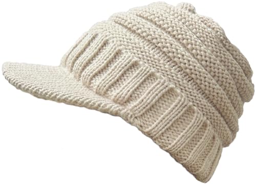 XYIYI Beige Damen Winter Warm Strickmütze gerippt Slouchy Beanie Mütze mit Visor Krempe von XYIYI