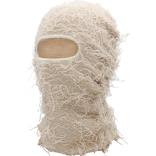 XYIYI Beige Distressed Balaclava Ski Gesichtsmaske Vollgesicht Gestrickt Balaclava Winter Winddicht Halswärmer für Damen Herren von XYIYI