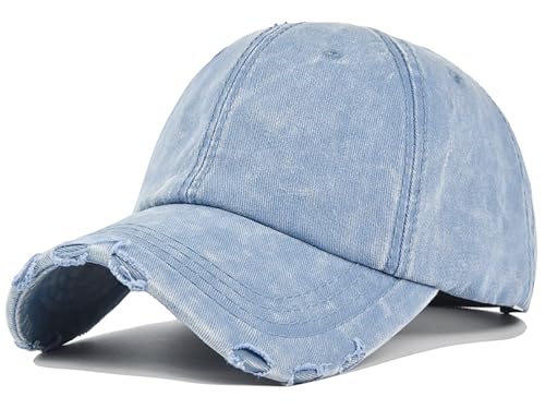 XYIYI Blauer Denim Vintage Basecap Verstellbare Distressed Washed Baseball Kappe für Damen Herren von XYIYI