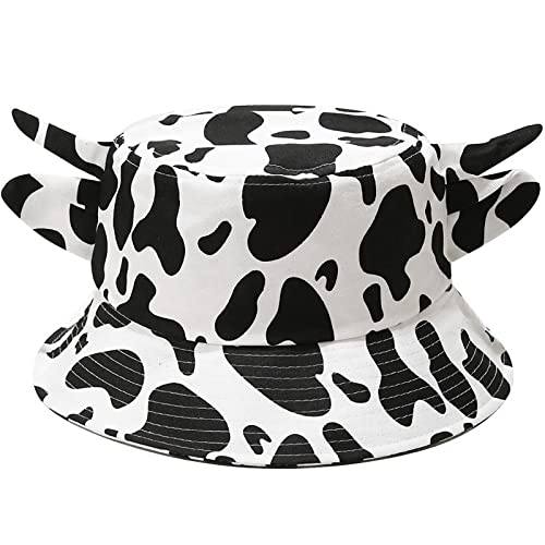 XYIYI ​Cow Print Bucket Hat with Cute Horns Ears Beach Sun Hat Fisherman Hats Outdoor Cap for Women Teen Girls von XYIYI
