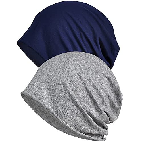 XYIYI Damen Mütze Chemo Hut Slouchy Kopfbedeckungen Kopf Wraps Krebshüte (2 Stück Blau Grau-N) von XYIYI