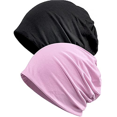 XYIYI Damen Mütze Chemo Hut Slouchy Kopfbedeckungen Kopf Wraps Krebshüte (2 Stück Schwarz Lila-O) von XYIYI