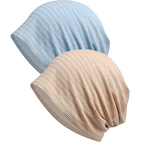 XYIYI Damen Mütze Chemo Hut Slouchy Kopfbedeckungen Kopf Wraps Krebshüte (2Stück Beige Blau-AA), Einheitsgröße von XYIYI