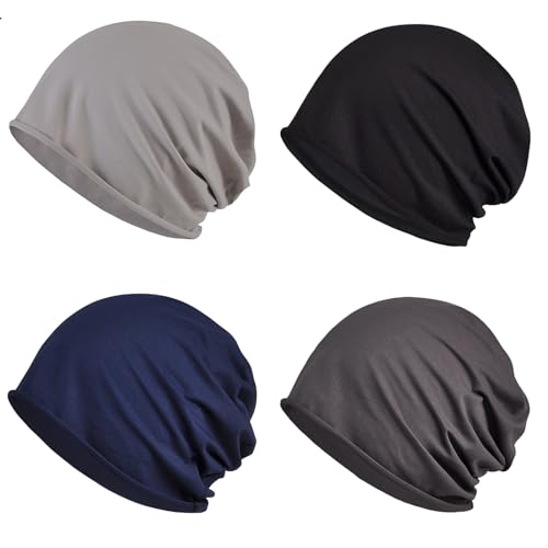 XYIYI Damen Mütze Chemo Hut Slouchy Kopfbedeckungen Kopf Wraps Krebshüte (4Stück Schwarz Grau Hellgrau Marineblau-CC) von XYIYI