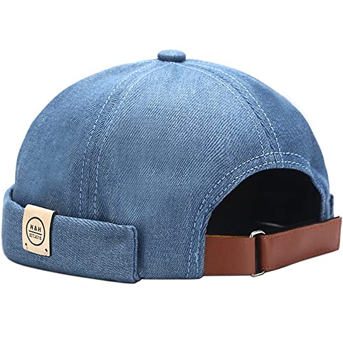 XYIYI Denim Blau Herren Dockermütze Brimless Hat Schädelkappe Arbeiter Matrosenmütze Gerollte Manschette Retro Beanie Mütze von XYIYI