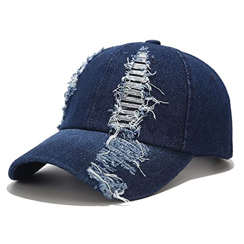 XYIYI Denim Dunkel Blau Vintage Basecap Verstellbare Distressed Washed Baseball Kappe für Damen Herren, Einheitsgröße von XYIYI