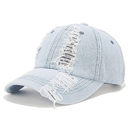 XYIYI Denim Hell Blau Vintage Basecap Verstellbare Distressed Washed Baseball Kappe für Damen Herren von XYIYI