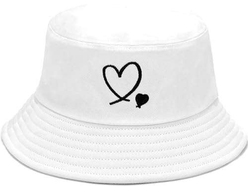 XYIYI Doppelherz Weiß Mode Embroidered Fischerhüte Baumwolle Strand Sonnenhut Fischerkappe für Damen Jugendliche von XYIYI