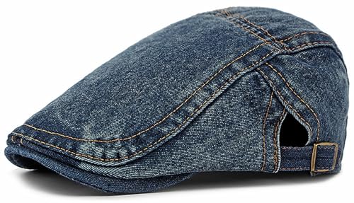 XYIYI Dunkel Blau Herren Denim Newsboy Cap Frauen Baumwolle flach Efeu Gatsby Cabbie Fahren Baretthut von XYIYI