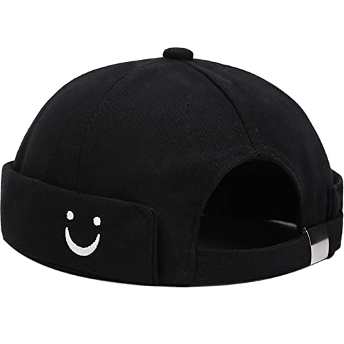 XYIYI Gesicht Schwarz Herren Dockermütze Brimless Hat Schädelkappe Arbeiter Matrosenmütze Gerollte Manschette Retro Beanie Mütze von XYIYI