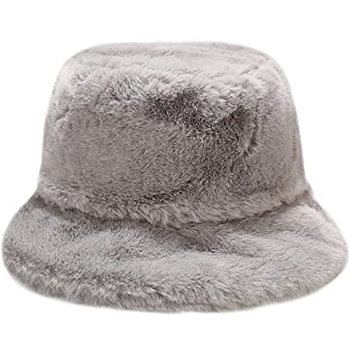 XYIYI Grau Pelzig Fischerhut Bucket Hat Winter Wärmer Eimer Hut Flauschige Fischermütze für Damen Mädchen von XYIYI