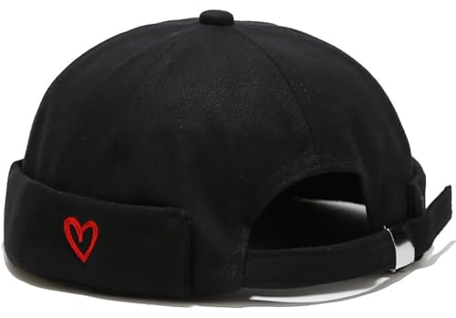 XYIYI Herren Herz Schwarz Dockermütze Brimless Hat Schädelkappe Arbeiter Matrosenmütze Gerollte Manschette Retro Beanie Mütze von XYIYI
