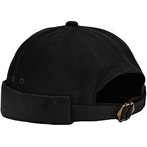 XYIYI Herren Schwarz Dockermütze Brimless Hat Schädelkappe Arbeiter Matrosenmütze Gerollte Manschette Retro Beanie Mütze von XYIYI