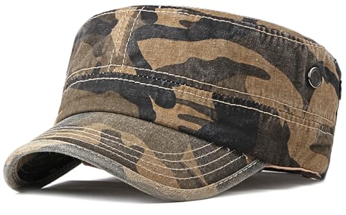 XYIYI Kaffee Tarnung Retro Gewaschen Militär Hut Baumwolle Kadett Armee Mützen Vintage Flat Top Cap von XYIYI