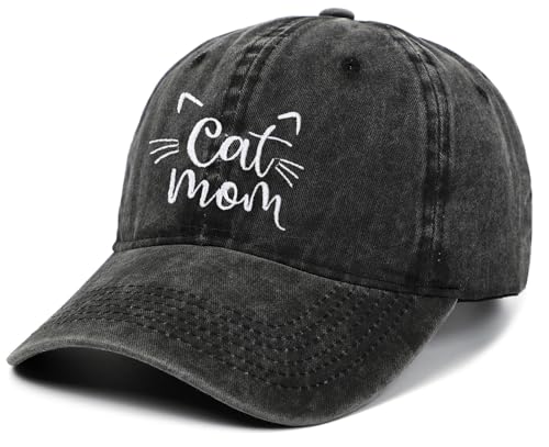 XYIYI Katze Mama Schwarz Vintage Basecap Verstellbare Distressed Washed Baseball Kappe für Damen Herren von XYIYI