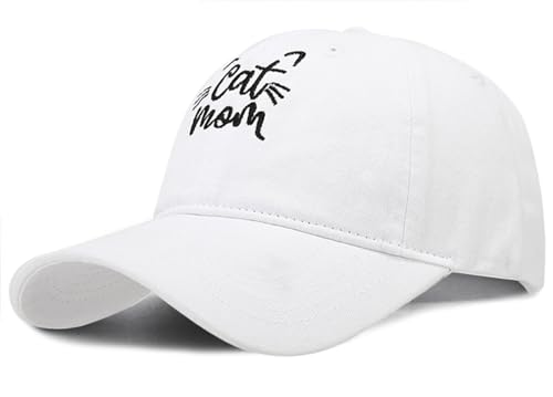 XYIYI Katzenmama Weiß Vintage Basecap Verstellbare Distressed Washed Baseball Kappe für Damen Herren von XYIYI