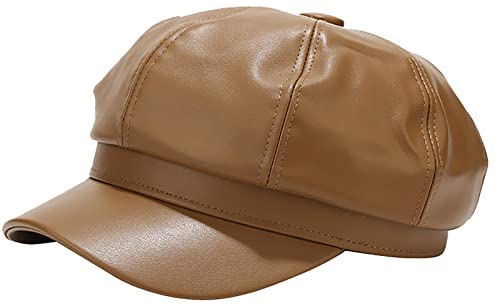 XYIYI Khaki Damen Fiddler Cap Newsboy Hut PU Leder Visor Baskenmütze Cap Paperboy Gatsby Hut von XYIYI