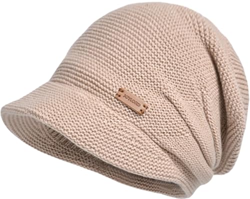 XYIYI Khaki Damen Sluchy Knit Beanie Hut Winter Weich Warm Schirmmütze Dickschädel Mütze von XYIYI