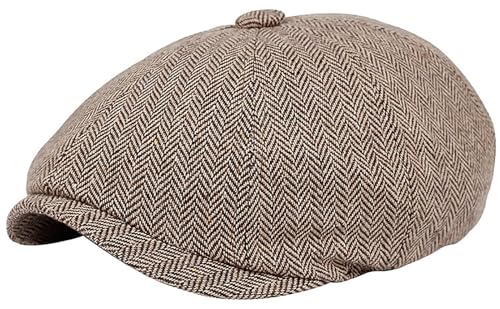 XYIYI Khaki Herren Classic 8 Panel Wolle Mischung Flache Newsboy Cap Herringbone Tweed Hut Gatsby Cabbie Cap von XYIYI