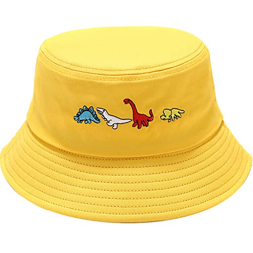 XYIYI Kleiner Dinosaurier Gelb Mode Embroidered Fischerhüte Baumwolle Strand Sonnenhut Fischerkappe für Damen Jugendliche von XYIYI