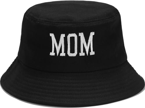 XYIYI Mama Schwarz Mode Embroidered Fischerhüte Baumwolle Strand Sonnenhut Fischerkappe für Damen Jugendliche von XYIYI