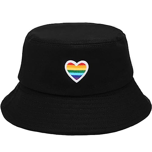 XYIYI Regenbogen Stolz Schwarz Mode Embroidered Fischerhüte Baumwolle Strand Sonnenhut Fischerkappe für Damen Jugendliche von XYIYI