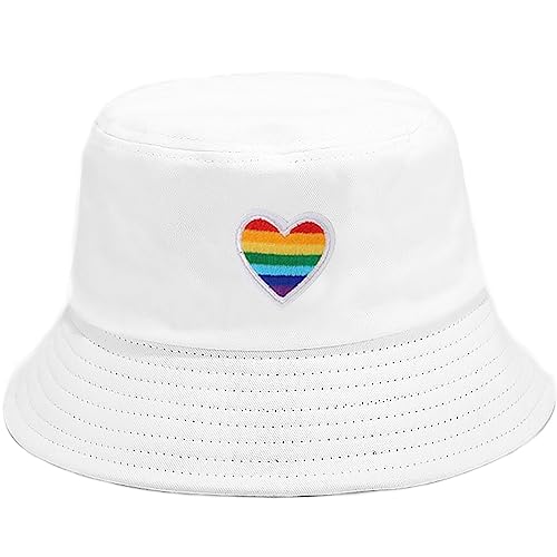 XYIYI Regenbogen Stolz Weiß Mode Embroidered Fischerhüte Baumwolle Strand Sonnenhut Fischerkappe für Damen Jugendliche von XYIYI